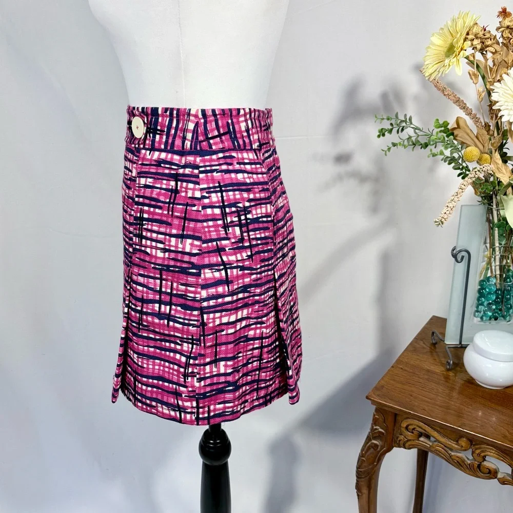Lilly Pulitzer Graphic Print Inverted Pleat Mini Skirt Oversized Button Sz 2🧡